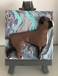 Hand Sculpted and Painted Boxer and Painting