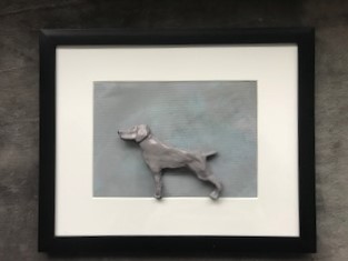 Weimaraner and Abstract Background Painting